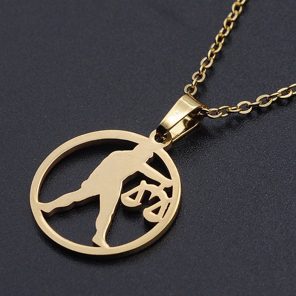 

PandaHall 201 Stainless Steel Pendants Necklaces, with Cable Chains and Lobster Claw Clasps, Flat Round with Constellation/Zodiac Sign...