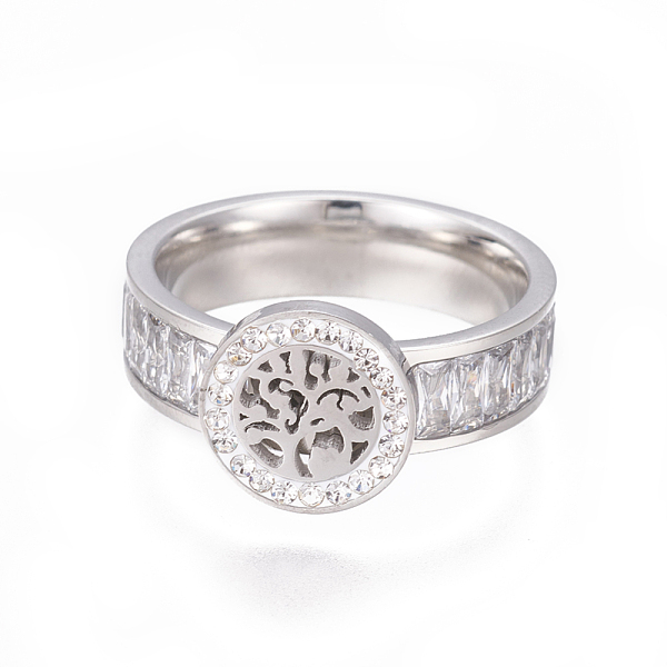 

PandaHall 304 Stainless Steel Finger Rings, with Polymer Clay Rhinestone and Cubic Zirconia, Flat Round, Stainless Steel Color, Size 6~9..., White