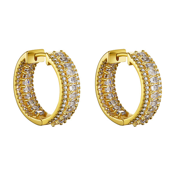 

PandaHall SHEGRACE Brass Micro Pave Grade AAA Cubic Zirconia Huggie Hoop Earrings, Ring, Clear, Real 18K Gold Plated, 7.5x23.5mm Cubic...