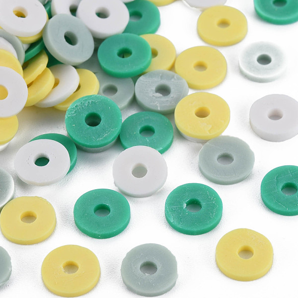 

PandaHall 4 Colors Handmade Polymer Clay Beads, Heishi Beads, Disc/Flat Round, Medium Sea Green & Aqua & Light Khaki & White, 8x0.5~1.5mm...