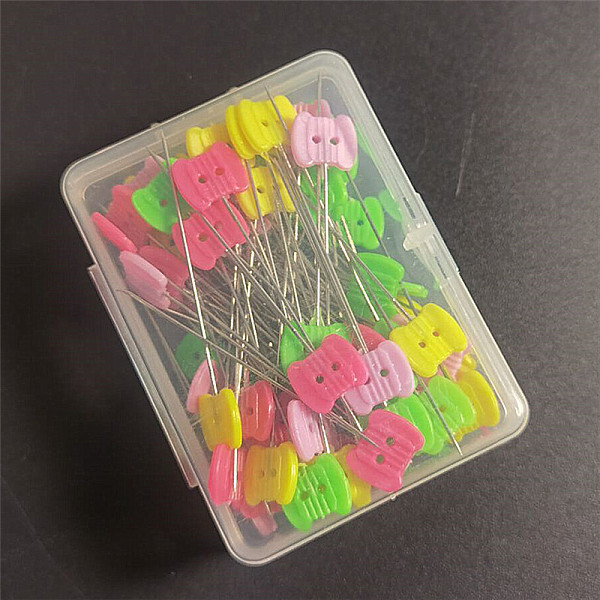 

PandaHall Flat Head Straight Iron Pins, Plastic 2-Hole Bowknot Head Sewing Positioning Pins, for Dressmaker, Sewing Projects, and DIY..., Multicolor