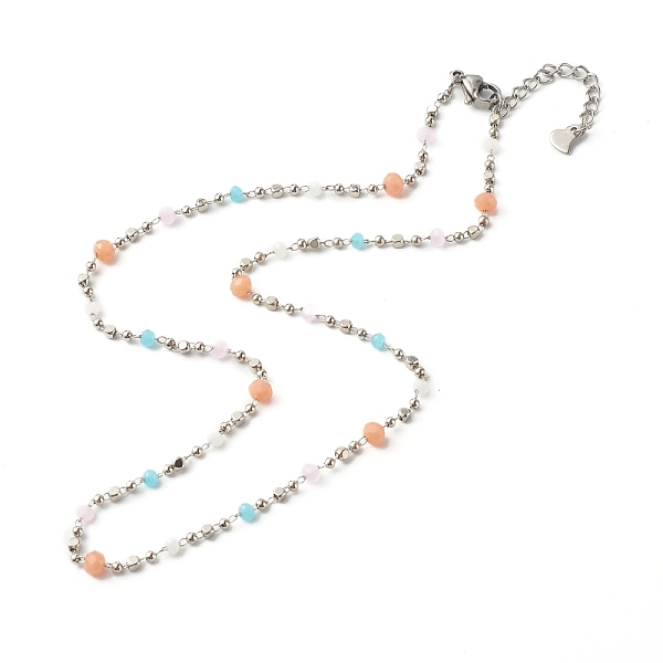 

PandaHall Chain Necklace, with Brass & Glass Beaded Chain, 304 Stainless Steel Findings, Light Salmon, 40.5x0.2cm Glass