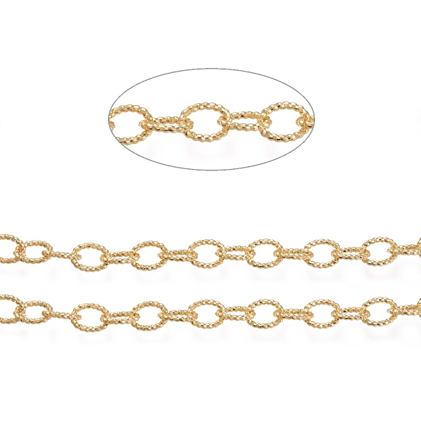 

PandaHall 3.28 Feet Brass Textured Cable Chains, Oval, Unwelded, Long-Lasting Plated, Real 18K Gold Plated, Link: 9.5x7x1.5mm Brass