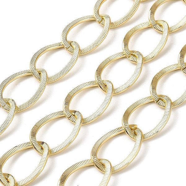 

PandaHall Oxidation Aluminum Grooved Curb Chains, Unwelded, with Spool, Golden, 24x18x1.5mm, about 49.21 Feet(15m)/Roll Aluminum