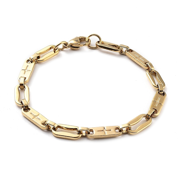 

PandaHall Vacuum Plating 304 Stainless Steel Oval with Cross Link Chain Bracelet for Men Women, Golden, 8-3/8 inch(21.3cm) 304 Stainless...
