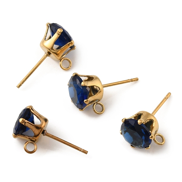 

PandaHall Ion Plating(IP) 304 Stainless Steel Stud Earring Findings, with Cubic Zirconia & Vertical Loops, Flat Round, Dark Blue, 10.5x8mm...