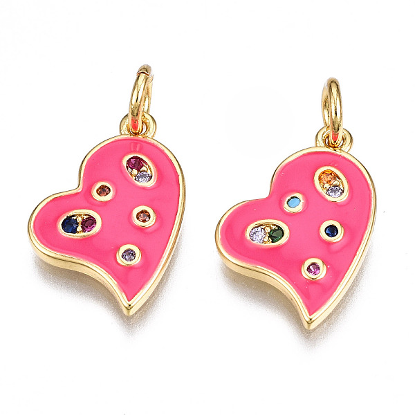 

PandaHall Brass Micro Pave Cubic Zirconia Enamel Charms, with Jump Rings, Nickel Free, Heart, Real 16K Gold Plated, Deep Pink, 10.5x13.5x2mm...