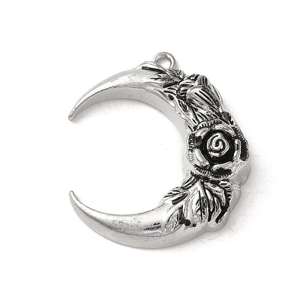 

PandaHall Alloy Enamel Pendants, Moon with Rose Charm, Platinum, 43.5x37x10.5mm, Hole: 2.5mm Alloy+Enamel Moon Black