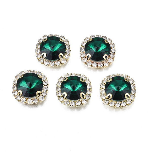 

PandaHall Sew on Rhinestone, Transparent Glass Rhinestone, with Brass Prong Settings, Faceted, Square, Emerald, 17x17x8mm, Hole: 1mm Glass..., Green