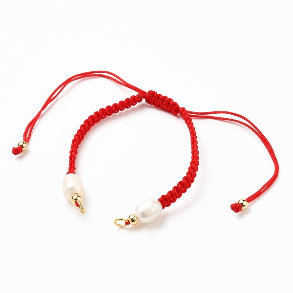 

PandaHall Adjustable Nylon Thread Braided Bead Bracelet Making, with Brass Beads, Natural Cultured Freshwater Pearl Beads and 304 Stainless..., Red