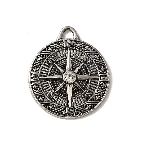 

PandaHall Alloy Pendant, with Rhinestones, Cadmium Free & Lead Free, Compass Shape Charms, Antique Silver, 41x35.5x5mm, Hole: 3.8x5mm...
