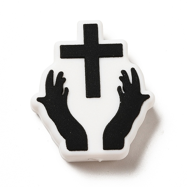 

PandaHall Food Grade Eco-Friendly Silicone Focal Beads, Chewing Beads For Teethers, DIY Nursing Necklaces Making, Hands Holding Cross, Black...