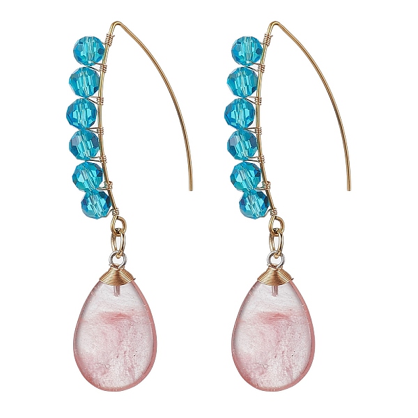 

PandaHall Glass & Synthetic Cherry Quartz Glass Teardrop Dangle Earrings, Brass Earrings, Golden, 71x16.5mm Cherry Quartz Glass Teardrop