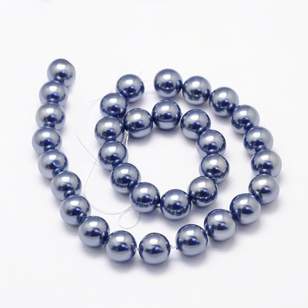 

PandaHall Shell Pearl Beads Strands, Round, Prussian Blue, 8mm, Hole: 1mm, about 49pcs/strand, 16 inch Shell Pearl Round