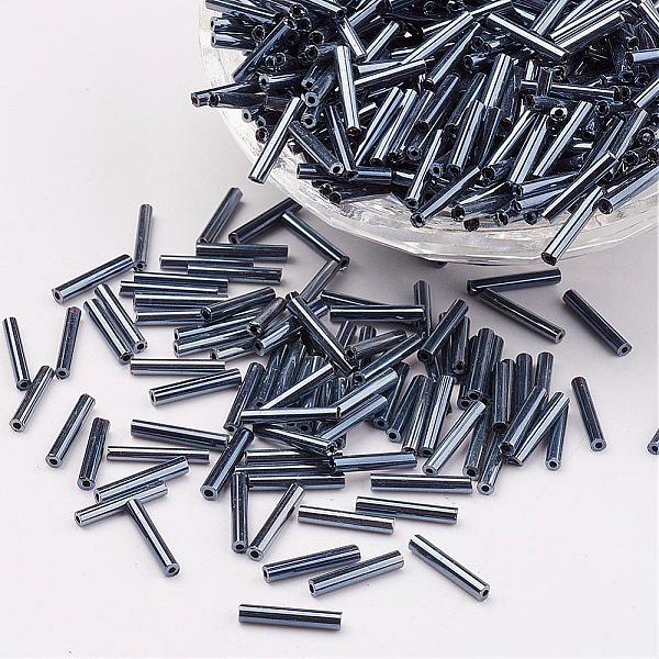 

PandaHall Glass Bugle Beads, Metallic Colours,Gray, 6x2mm, Hole: 0.5mm, about 10000pcs/bag Glass Gray