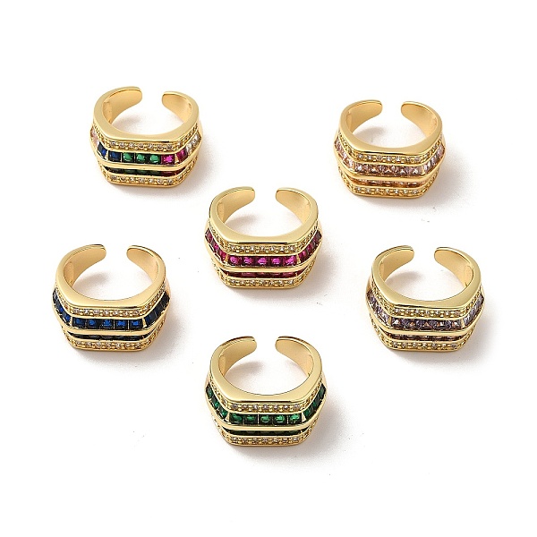 

PandaHall Cubic Zirconia Multi Line Open Cuff Ring, Real 18K Gold Plated Brass Wide Ring for Women, Mixed Color, US Size 7(17.3mm)..., Multicolor