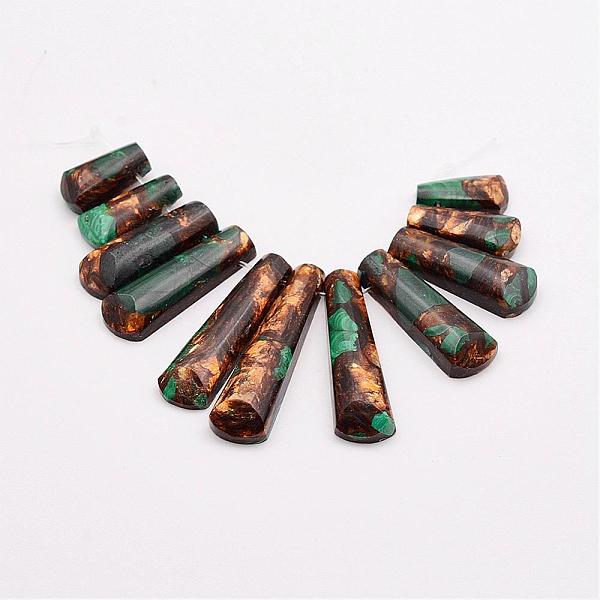 

PandaHall Assembled Bronzite and Malachite Beads Strands, Graduated Fan Pendants, Focal Beads, Dyed, 17~40x9~9.5x5~6mm, Hole: 1mm...