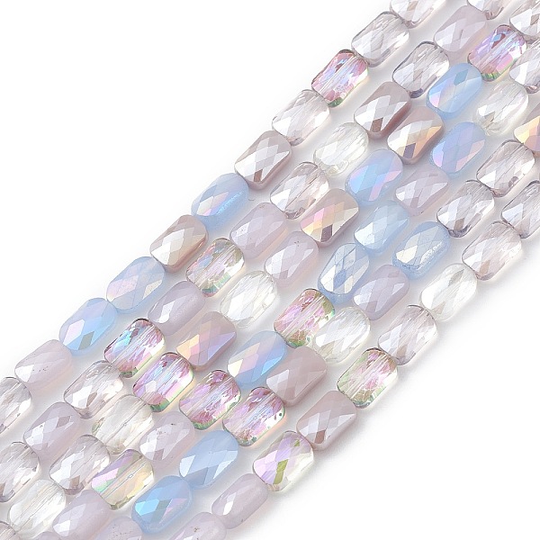 

PandaHall Gradient Color Electroplate Glass Bead Strands, AB Color Plated, Faceted, Rectangle, Thistle, 6.6x4.4x3mm, Hole: 1mm, about..., Purple