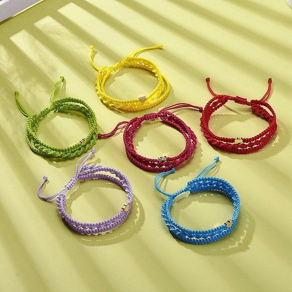 

PandaHall 6Pcs 6 Color Brass Heart Braided Bead Bracelets Set, Nylon Thread Triple Layer Adjustable Bracelets for Women, Mixed Color, Inner..., Multicolor