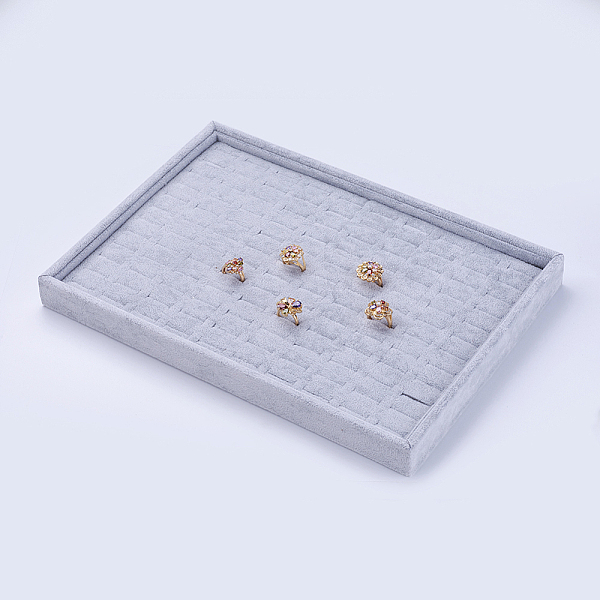 

PandaHall Wood Ring Displays, with Ice Plush, Rectangle, Gray, 35.2x24.2x3cm Cloth Gray