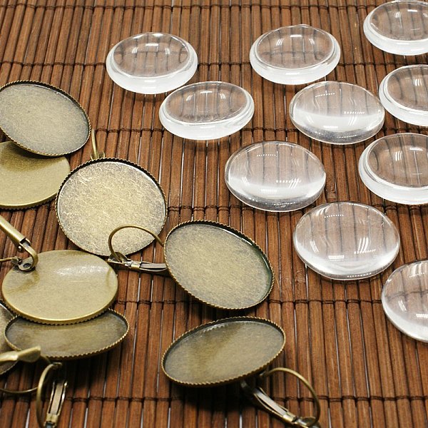 PandaHall 25mm Transparent Clear Domed Glass Cabochon Cover for Brass Photo Leverback Earring Making, Nickel Free, Antique Bronze, Earring...