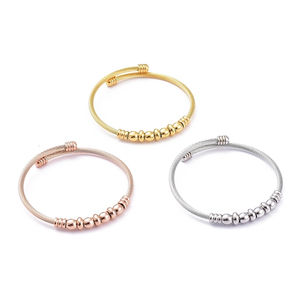 

PandaHall 304 Stainless Steel Cuff Bangles Sets, Torque Bangles, with Rondelle & Barrel Beads, Mixed Color, 2 inch(5.1cm), 3pcs/set 304...