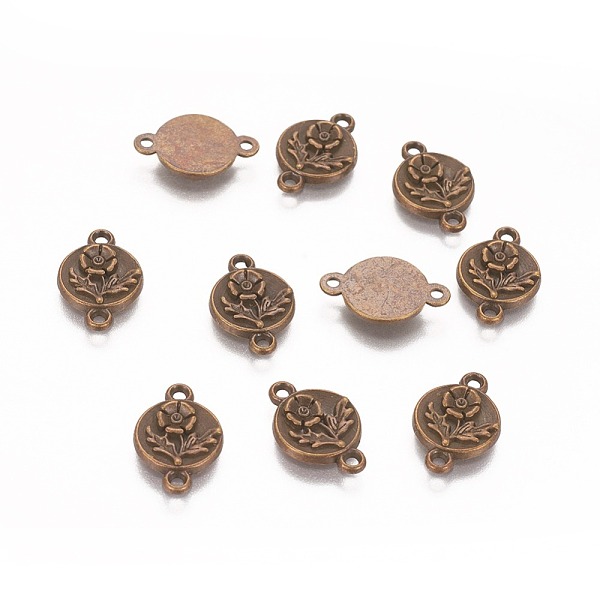 

PandaHall Alloy Pendants, Lead Free and Cadmium Free, Flat Round with Flower, Antique Bronze, 17x11x2mm, Hole: 1.5mm Alloy Flat Round