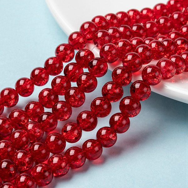 

PandaHall Spray Painted Crackle Glass Beads Strands, Round, Red, 8mm, Hole: 1.3~1.6mm, about 100pcs/strand, 31.4 inch Glass Round Red