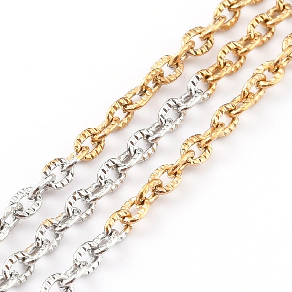 

PandaHall Two Tone 304 Stainless Steel Curb Chains, Unwelded, Textured, with Spool, Golden & Stainless Steel Color, 3x2x1mm, 32.8 Feet...