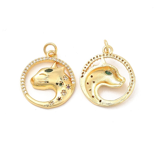

PandaHall Brass Micro Pave Cubic Zirconia Pendants, with Jump Ring, Flat Round with Cheetah/Leopard Charm, Golden, Colorful, 21x18x4mm, Hole..., Clear