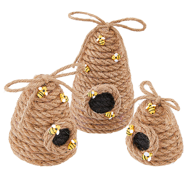 

PandaHall DICOSMETIC 3Pcs 3 Styles Jute Cord Handmade Knitting Crochet Artificial Honeycomb, with Resin Bees, for Home Table Car Decor, Tan..., Orange