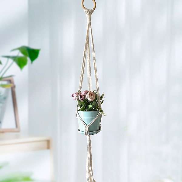 

PandaHall Cotton Macrame Plant Hanging Basket, Handmade Woven Tassel for Garden Outdoor Indoor Decoration, Floral White, 780mm Cotton