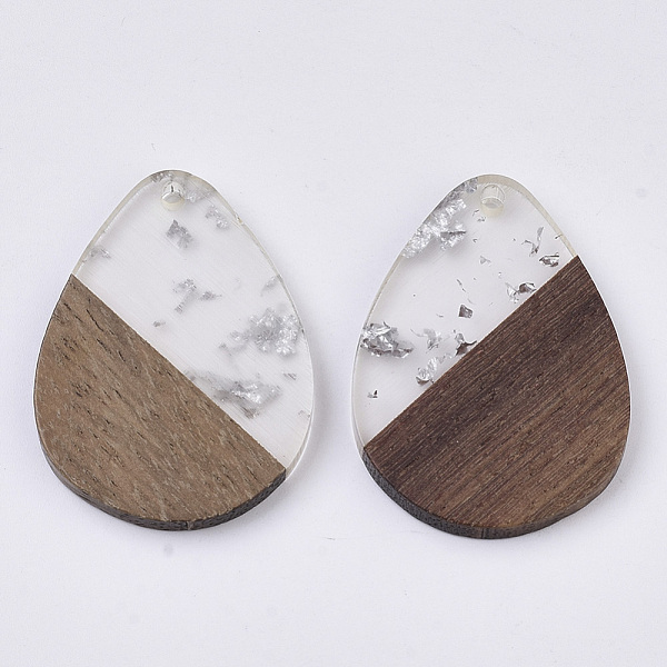 

PandaHall Transparent Resin & Walnut Wood Pendants, with Silver Foil, Waxed, Teardrop, Silver, 36x26.5x3.5mm, Hole: 2mm Resin+Wood Teardrop...