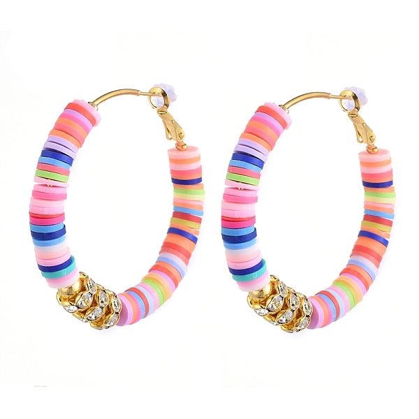 

PandaHall Heishi Beaded Hoop Earrings, with Brass Earring Findings & Brass Rhinestone Spacer Beads & Plastic Ear Nuts, Colorful, 50mm...