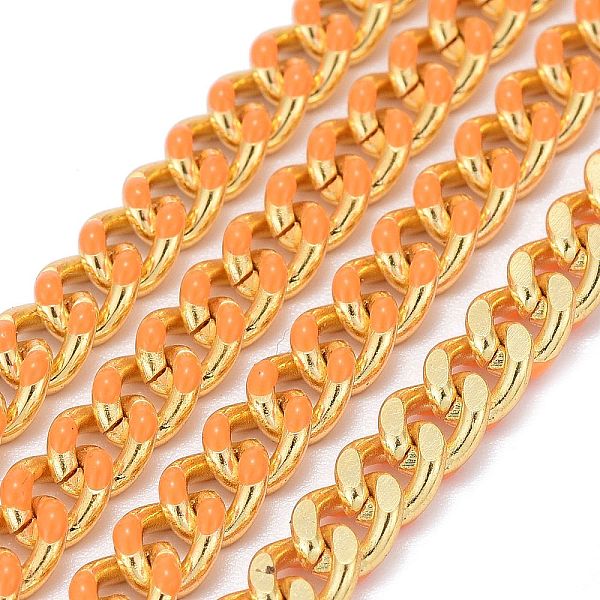 

PandaHall Two Tone Handmade Brass Curb Chains, with Enamel, Unwelded, Long-Lasting Plated, Real 18K Gold Plated, Orange, 6x5x1.2mm...