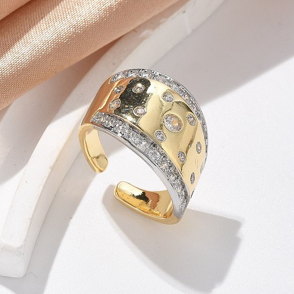 Bagues de manchette en laiton avec micro pavé de zircone cubique transparente pour femmes