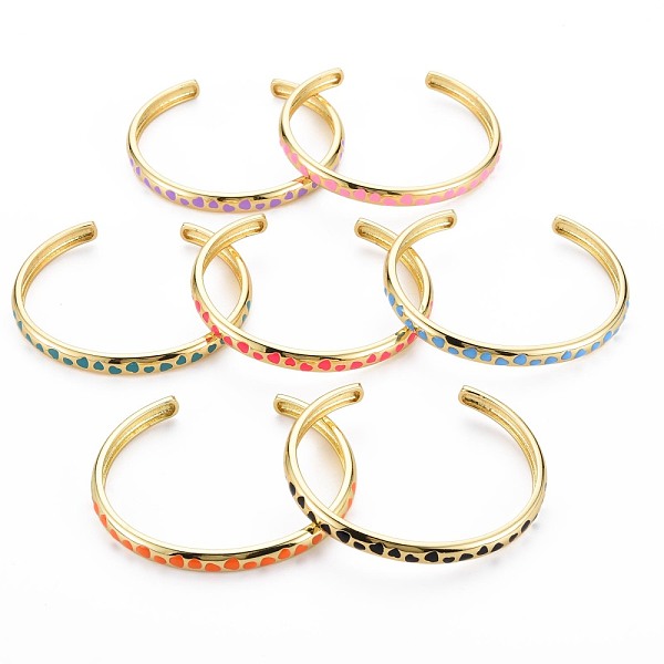 

PandaHall Heart Enamel Cuff Bangle, Real 18K Gold Plated Brass Thin Open Bangle for Women, Nickel Free, Mixed Color, Inner Diameter..., Multicolor