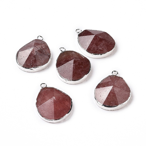 

PandaHall Natural Strawberry Quartz Pendants, with Brass Findings, Faceted, Drop, Silver, 31~35x20~25x7~9mm, Hole: 2.5mm Strawberry Quartz...