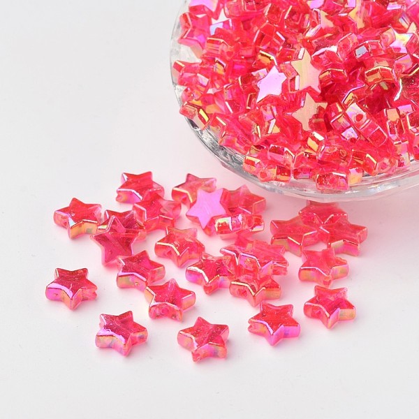 

PandaHall Eco-Friendly Transparent Acrylic Beads, Star, Rose, AB Color, about 10mm in diameter, 4mm thick, hole:1.5mm Acrylic Star Pink