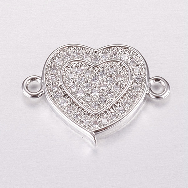 

PandaHall Brass Micro Pave Cubic Zirconia Links, Clear, Heart, Platinum, 12.5x17x2mm, Hole: 1mm Brass+Cubic Zirconia Heart Clear