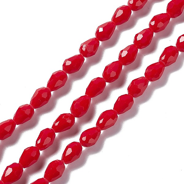 

PandaHall Faceted Glass Beads Strands, Teardrop, Red, 12x8~9mm, Hole: 1.2mm, about 57pcs/strand, 23.74''(60.3cm) Glass Teardrop Red