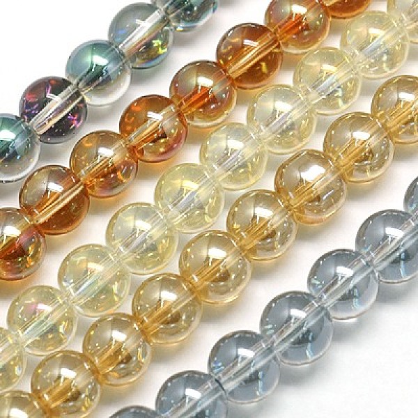 

PandaHall Electroplate Glass Beads Strands, Round, Mixed Color, 10mm, Hole: 1mm, about 34pcs/strand, 12.8 inch Glass Round Multicolor