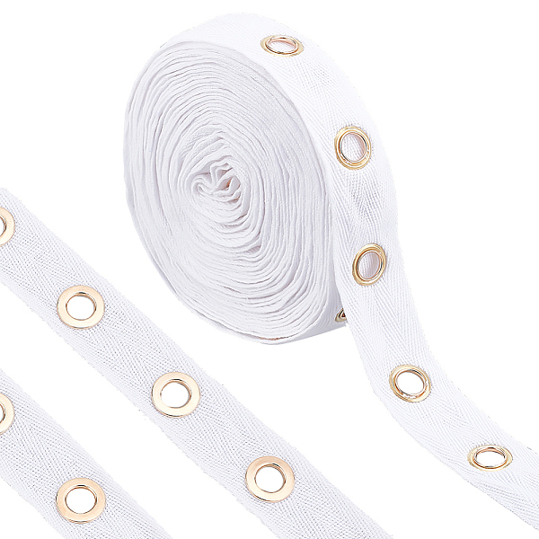 

PandaHall BENECREAT 6 Yards Flat Cotton Cord with Light Gold Tone Alloy Eyelets, Garment Accessories, White, 25x2mm Cotton White