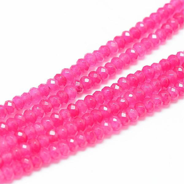 

PandaHall Natural White Jade Bead Strands, Dyed, Faceted, Rondelle, Hot Pink, 4~5x3mm, Hole: 0.5mm, about 115~120pcs/strand, 13.39~13.98...