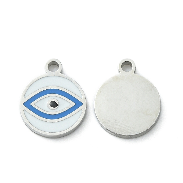 

PandaHall 304 Stainless Steel Manual Polishing Charms, with Enamel, Flat Round with Eye Charm, Stainless Steel Color, 12x9.5x1.5mm, Hole..., Blue