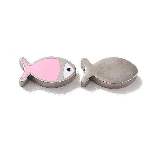 

PandaHall 304 Stainless Steel Beads, with Enamel, Stainless Steel Color, Fish, Pink, 7x13.5x3mm, Hole: 1.8mm Stainless Steel+Enamel Fish...