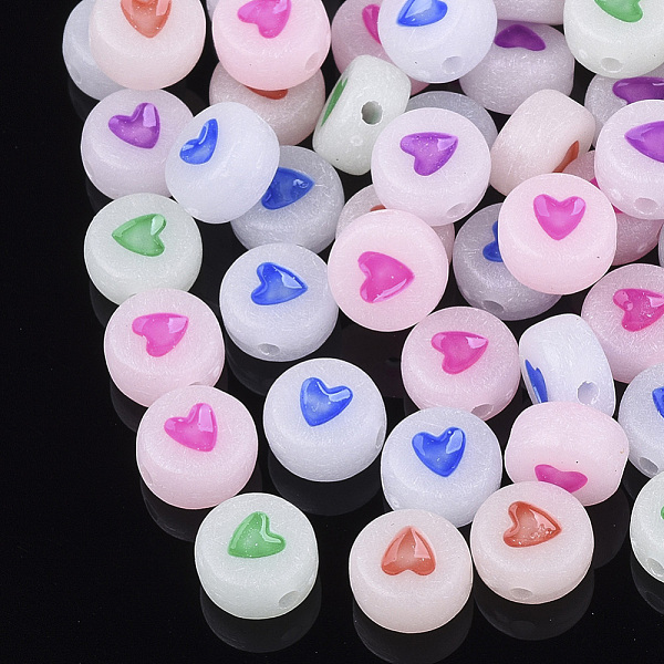 

PandaHall Luminous Acrylic Beads, Flat Round with Heart, Mixed Color, 7x3.5~4mm, Hole: 1.2mm, about 3590pcs/500g Acrylic Flat Round..., Multicolor