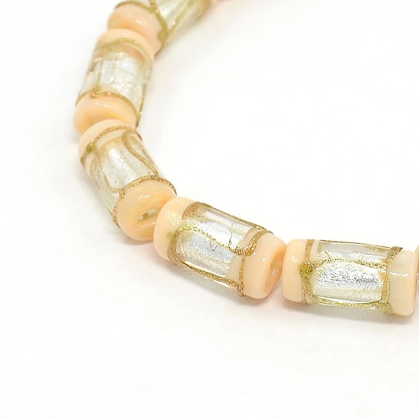 

PandaHall Handmade Gold Sand Lampwork Column Beads Strands, PeachPuff, 16x8mm, Hole: 1mm, about 20pcs/strand, 13.77 inch Lampwork Column..., Brown