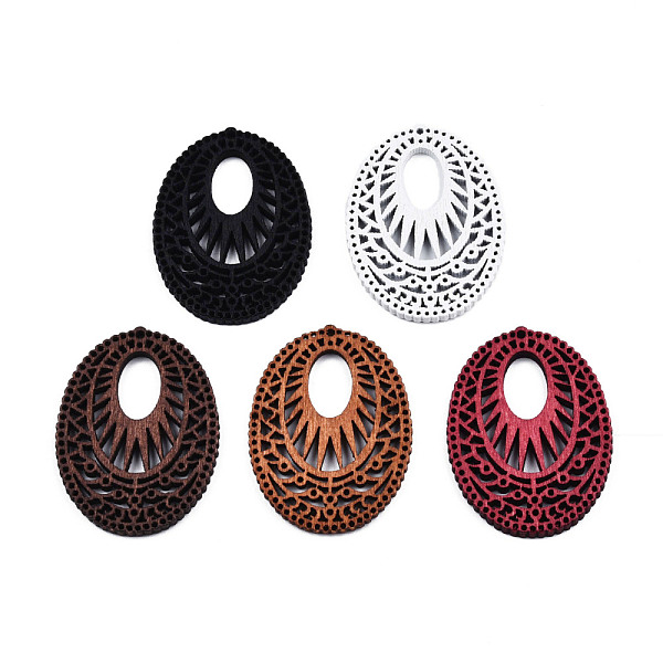

PandaHall Spray Painted Wooden Pendants, Hollow Oval Charm, Mixed Color, 39.5x29x2.5mm, Hole: 1.2mm Wood Oval Multicolor