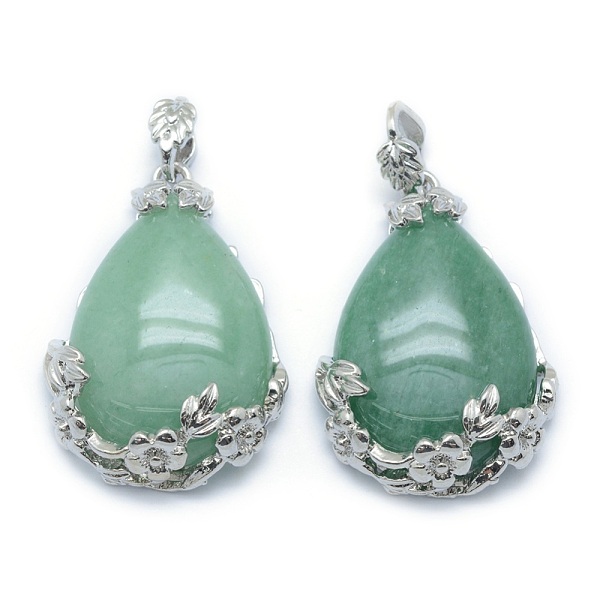 

PandaHall Natural Green Aventurine Pendants, with Alloy Findings, teardrop, Platinum, 40.5x28.5x10mm, Hole: 4.5x8mm Green Aventurine...